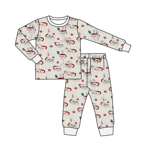 6.3 BLP0986 Baby Boys Christmas Santa Cups Top Pants Pajamas Clothes Sets Preorder