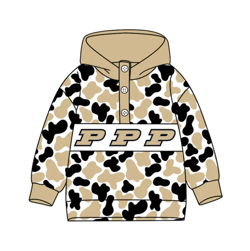 10.15  Custom Moq 8 Baby Boys Black Khaki Camo P Team Button Hoodies Top