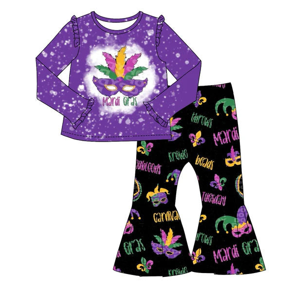 5.28 GLP1992 Baby Girls Mardi Gras Masks Top Bell Pants Clothes Sets Preorder