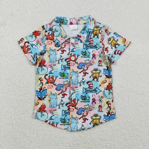 12.3 BT1461 Baby Boys Cartoon Mr Reading Button Shirts Top