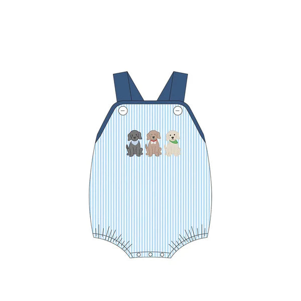 L-3.4 SR2724 Baby Infant Boys Blue Stripes Cute Dogs Straps Rompers preorder
