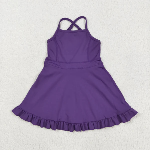 7.25 RTS NO MOQ S0554 Pure purple sportswear yoga skirt swimsuit