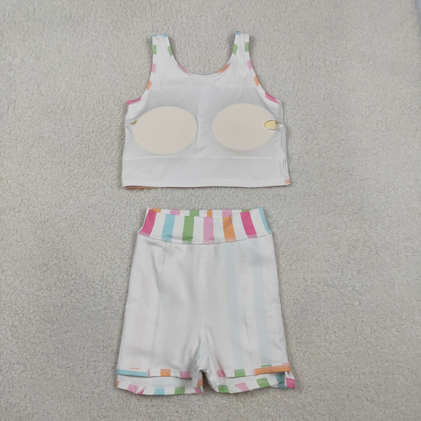 RTS NO MOQ(In Stock) GSD2348 Colorful striped white yoga vest and culottes set