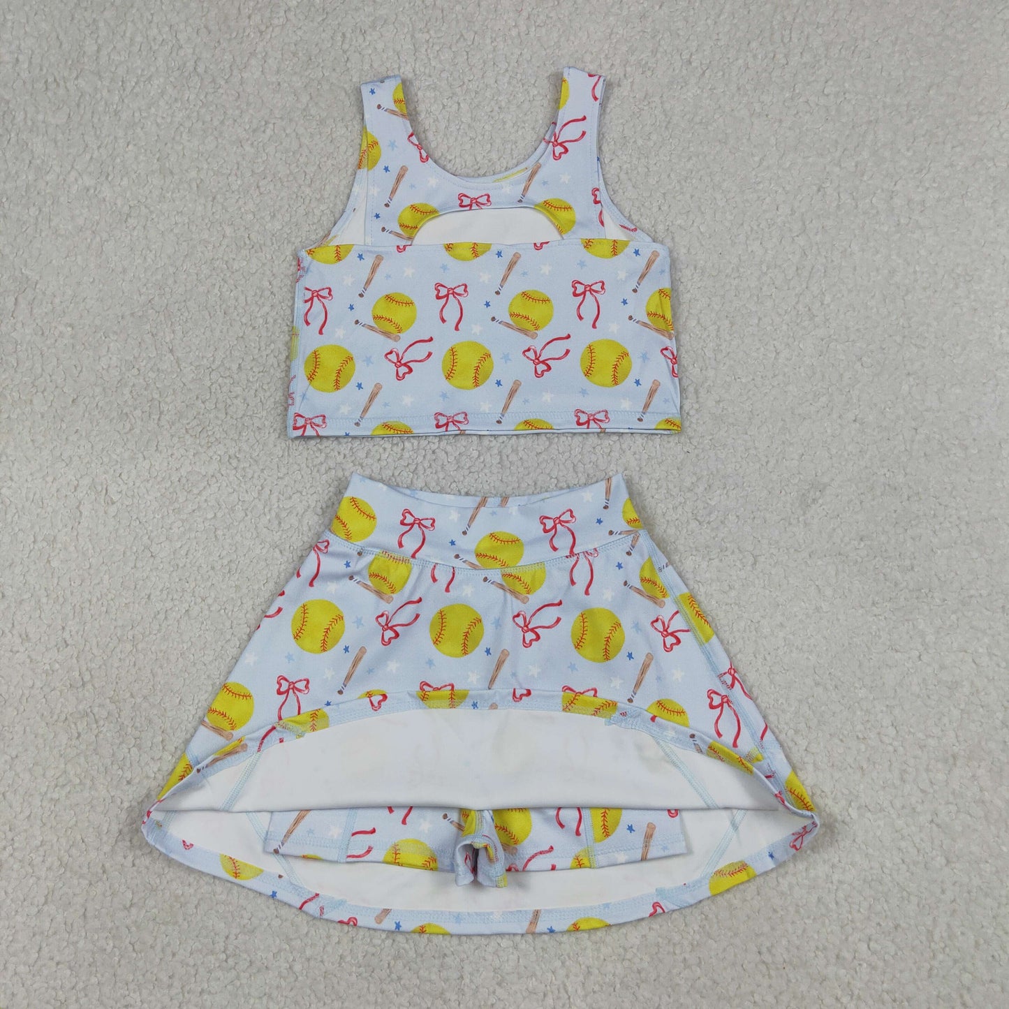 GSD3836 Kids Baby Girls Bows Softballs Vests Top Skirt Short Team Yoga Active Clothes Set