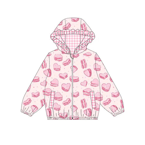 9.17 GT1218 Baby Girls Pink Hearts Cookies Pocket Zipper Ruffle Hoodies Jackets Top Preorder
