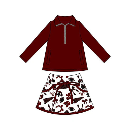 9.23 GLD1323 Baby Girls Pockets Pullover Black Red Footballs Bows Skorts Team Sets Preorder