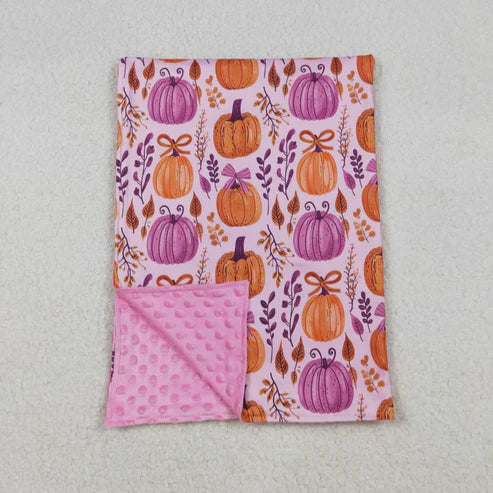 9.23 BL0216 Baby Kids Hot Pink Bows Pumpkins Plaid Fall Blanket