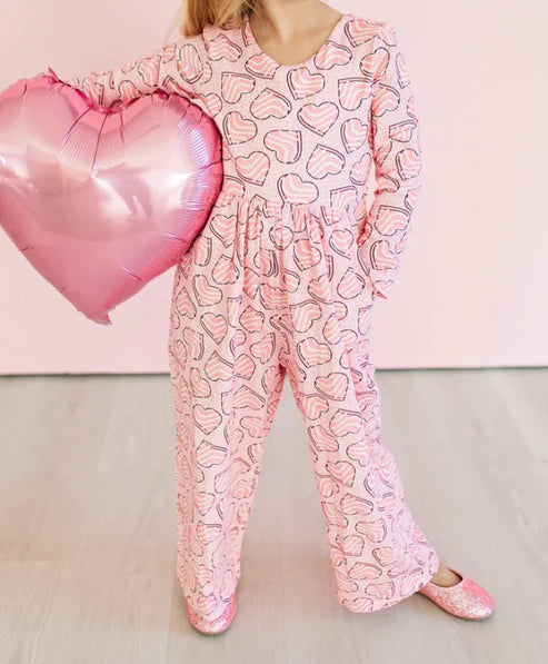 9.22 LR2608 Baby Girls Pink Stripes Hearts Pockets Pant Valentine Jumpsuits Preorder