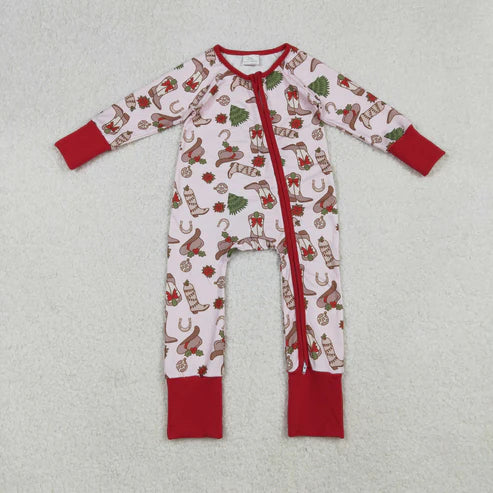 9.16LR2584 Baby Girls Holly Boots Christmas Zipper Footie Romper