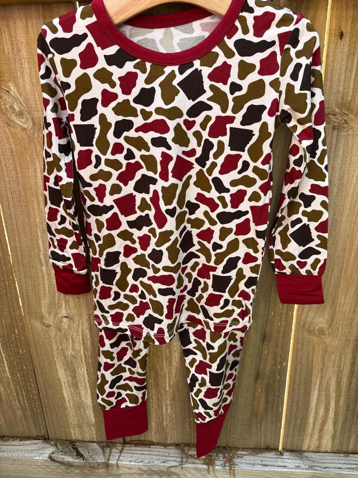 9.25 BLP1296 Baby Boys Red Brown Camo Top Pants Western Pajamas Sets Preorder