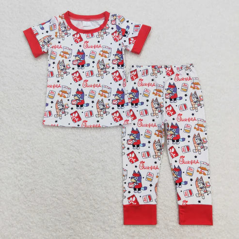 9.15 BSPO0347 Cartoon dog Red and white short-sleeved trousers pajamas set