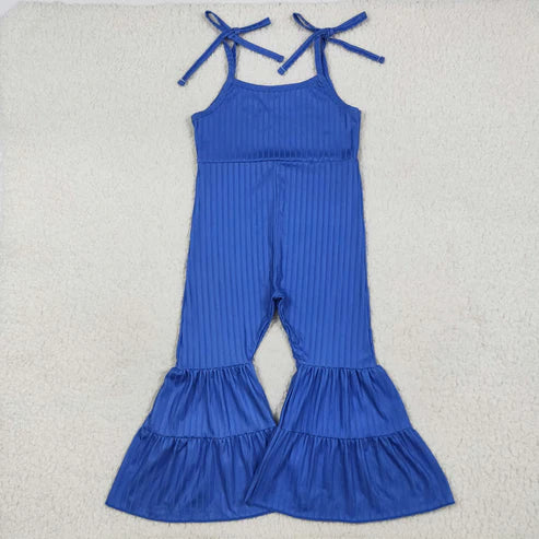 9.17 SR3158 Baby Girls Hot Blue Strap Bell Bottom Ribbed Jumpsuit
