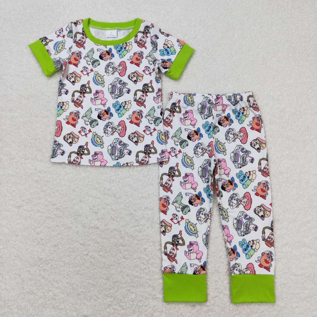 9.15 BSPO0321 Cartoon green and white short-sleeved trousers pajamas set