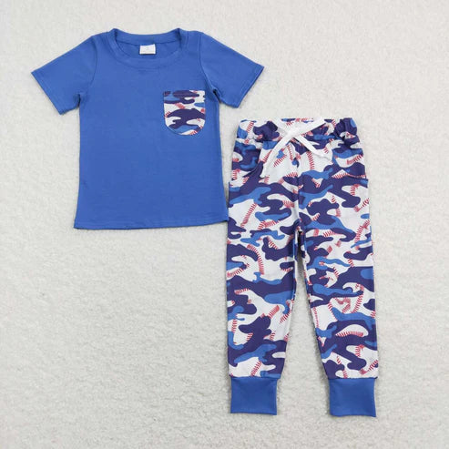 9.15 BSPO0170 Blue and white camouflage pocket blue short-sleeved trousers suit