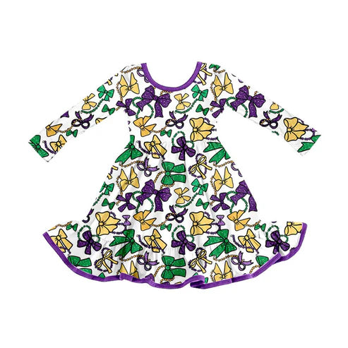 9.22 GLD1320 Baby Girls Mardigras Bows Masks Knee Length Dresses Preorder