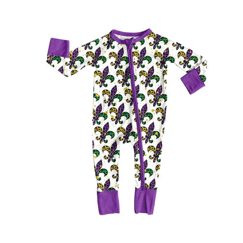 9.22 LR2677 Baby Boys Mardigras Anchors Checked Zipper Footie Rompers Preorder
