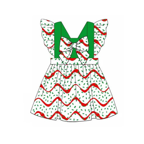 9.22 GSD2809 Baby Girls Flutter Sleeve Stripes Sprinkles Christmas Knee Length Dress Preorder