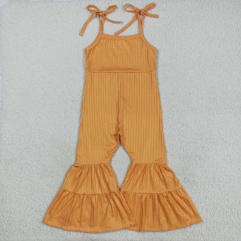 9.17 SR3162 Baby Girls Orange Strap Bell Bottom Ribbed Jumpsuit