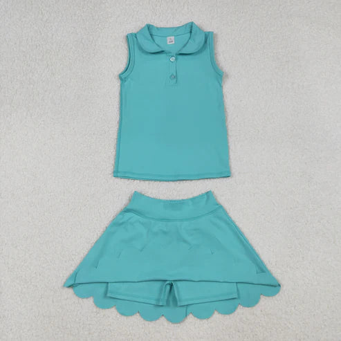 9.24 GSD2349 Baby Girls Aqua Sleeveless Button Top Skirt Yoga Set