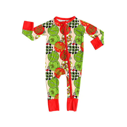 9.18 LR2658 Baby Boys Red Green Face Lights Christmas Zipper Footie Rompers Preorder