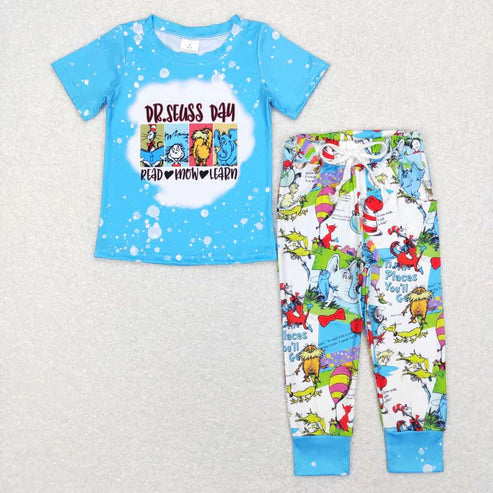9.16 BSPO0241 letters Blue short sleeve pants suit