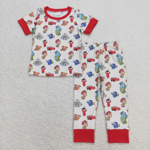 9.15 BSPO0322 Boys Cartoon Stars Red and white short-sleeved trousers pajamas set