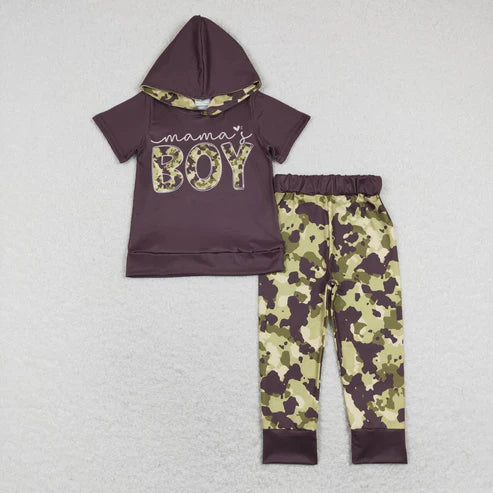9.15 BSPO0274 boy letter brown hooded short-sleeved camouflage trousers suit