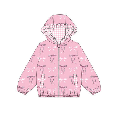 9.17 GT1217 Baby Girls Pink Bows Pocket Zipper Ruffle Hoodies Jackets Top Preorder