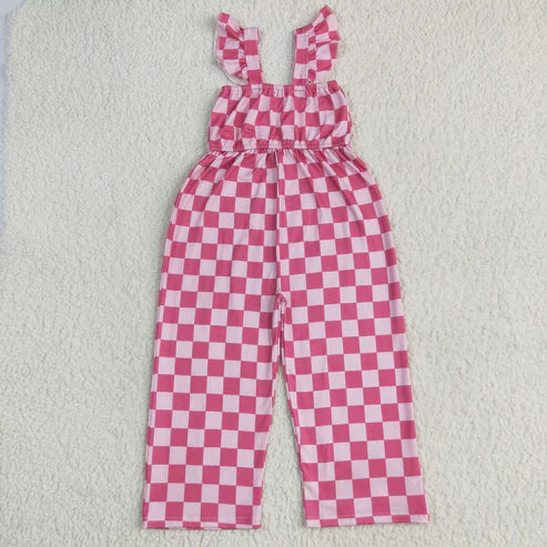 9.17 SR3050 Baby Girls Flutter Sleeves Pink Plaid Bell Jumpsuit