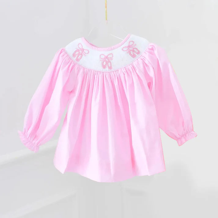 9.25 GLD1330 Baby Girls Pink Long Sleeve Boots Bows Knee Length Dresses Preorder