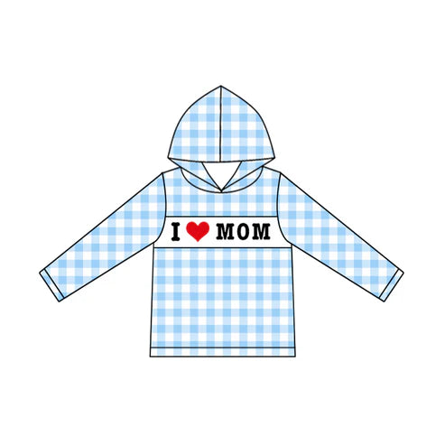 9.22 BT1359 Baby Boys Blue Checked I Love Mom Hoodie Top Preorder