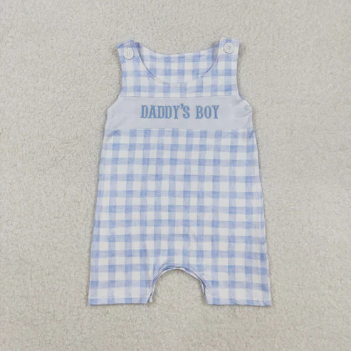 9.16 SR2945 Baby Infant Boys Sleeveless Blue Plaid DADDY'S BOY Romper