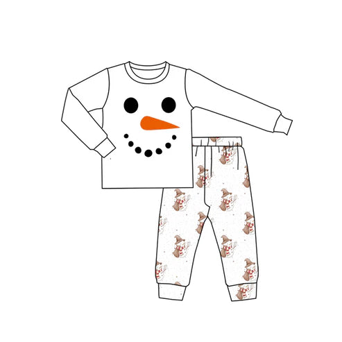 9.18 BLP1280 Baby Boys Snowmen Shirts Top Pants Christmas Pajamas Sets Preorder