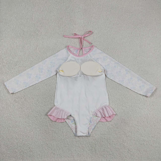 S0655 Kids Baby Girls Flower Bows Checked Bummies One Piece Swimsuits