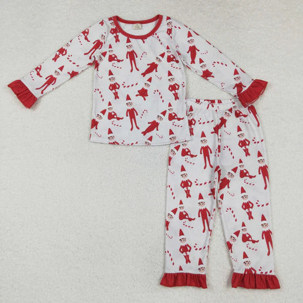 GLP1866 Baby Girls Christmas Shelf Top Pants Bamboo Pajamas Outfits Clothes Set