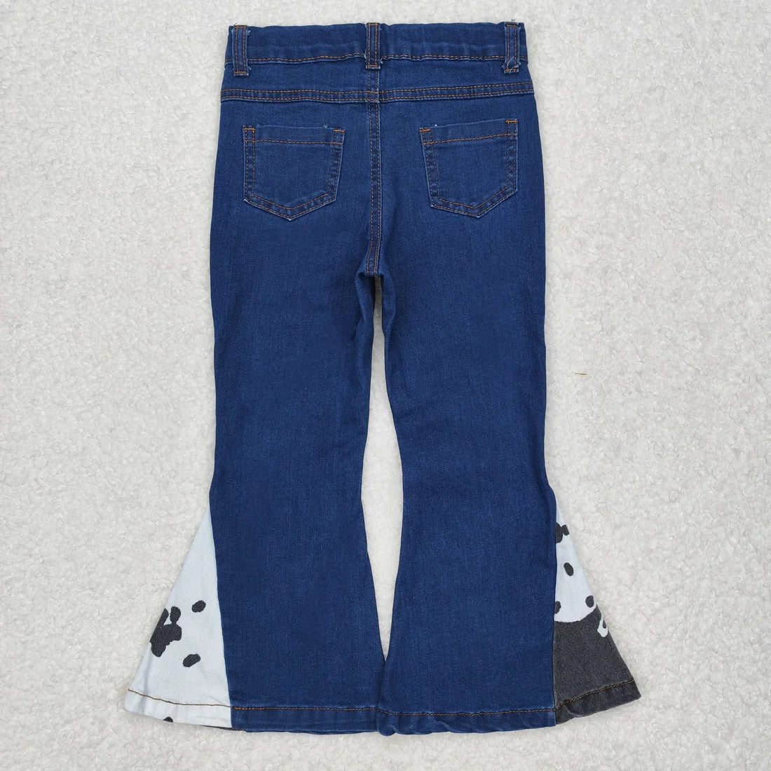 L-3.7  P0304 Baby Girls Western Black White Cow Print Bell Denim Pants