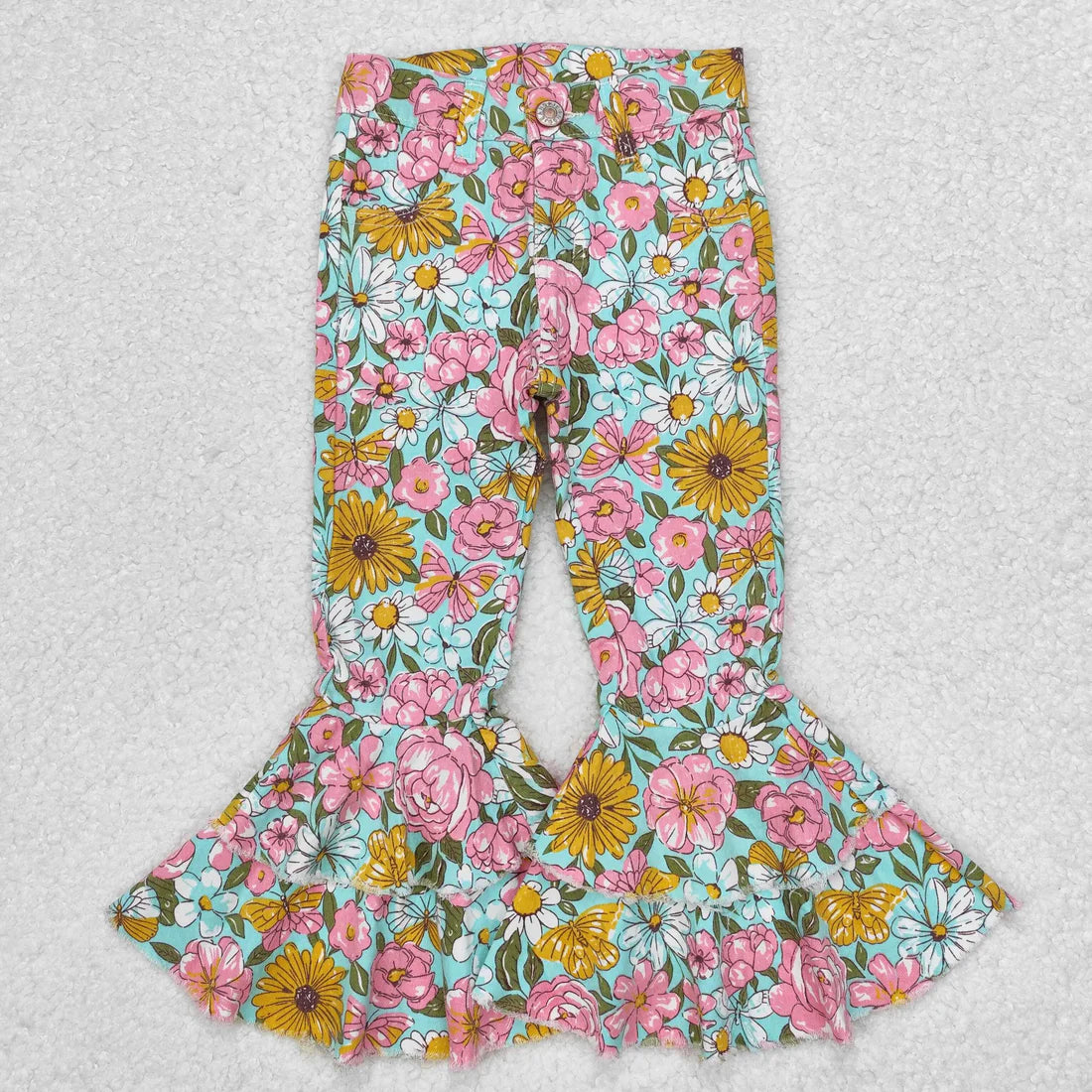 L-3.7  P0633 Baby Girls Fall Pink Flowers Denim Pants Jeans