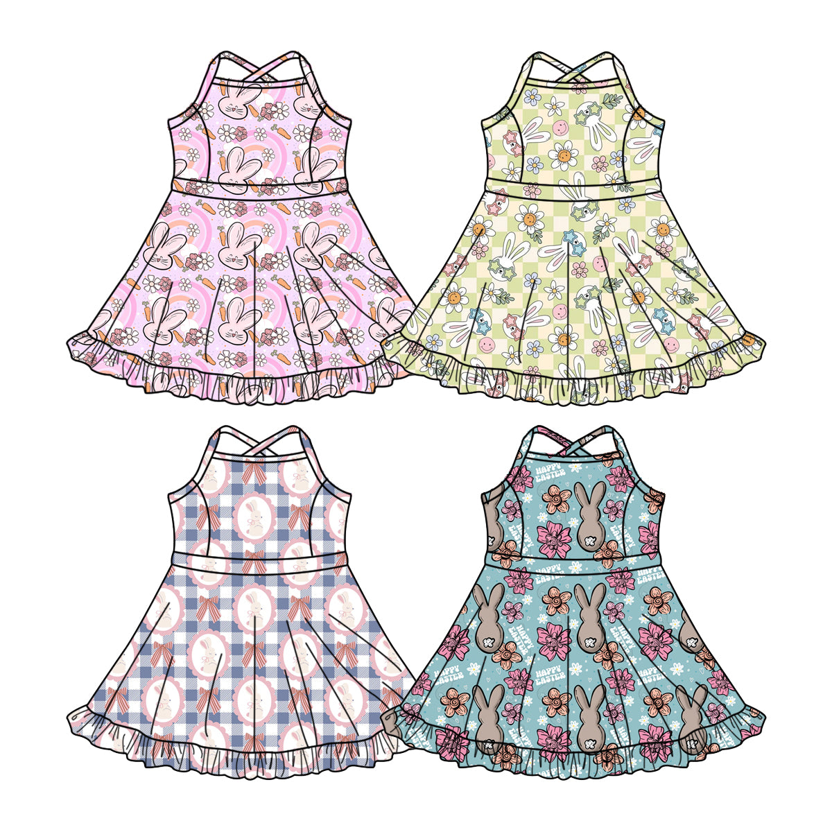 26.1.13 Custom MOQ:3 or 5 pcs each design milk silk Sibling baby girl clothes easter short sleeve dress 4