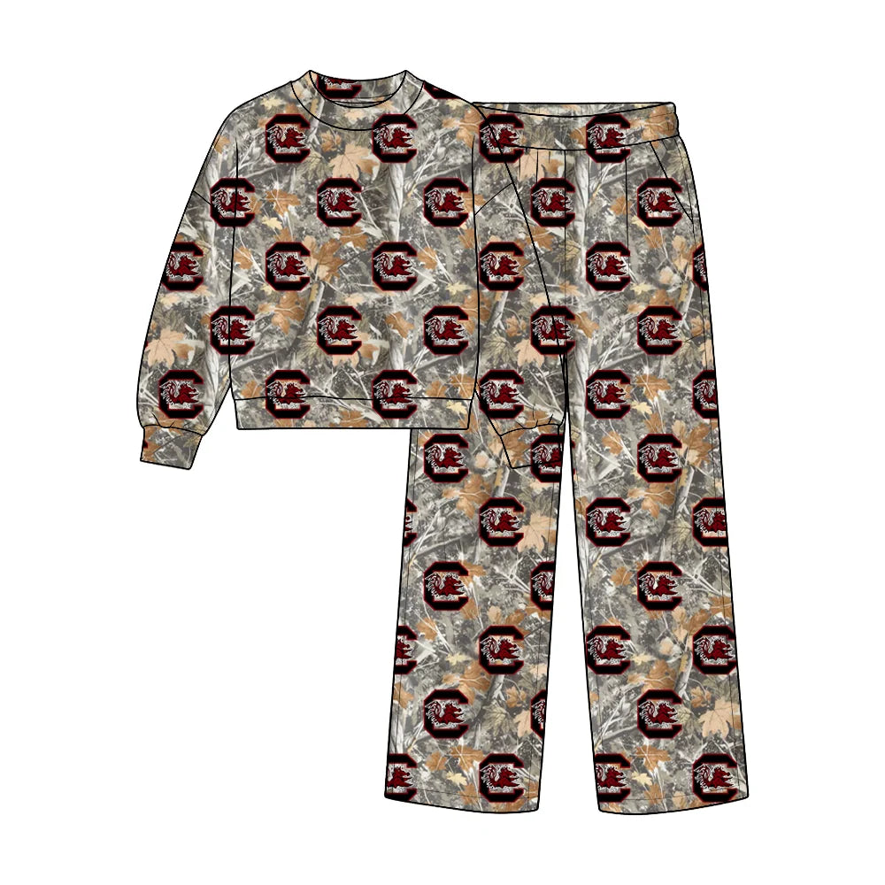 Custom Order Baby Boys Leaves Camo Gamecocks Top Pant Team Clothes Sets