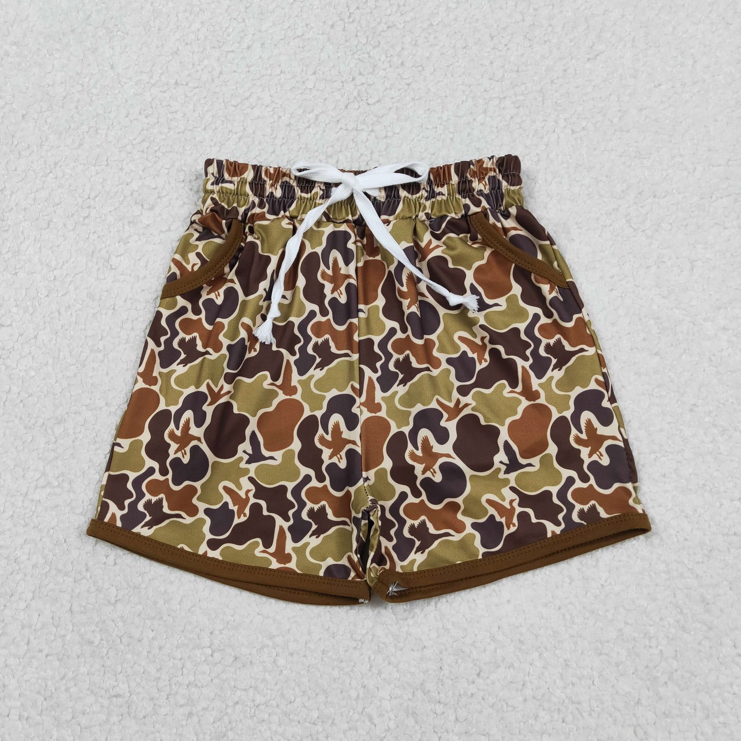 SS0673 Kids Baby Boy Olive Brown Ducks Camo Hunting Pockets Shorts Bottom
