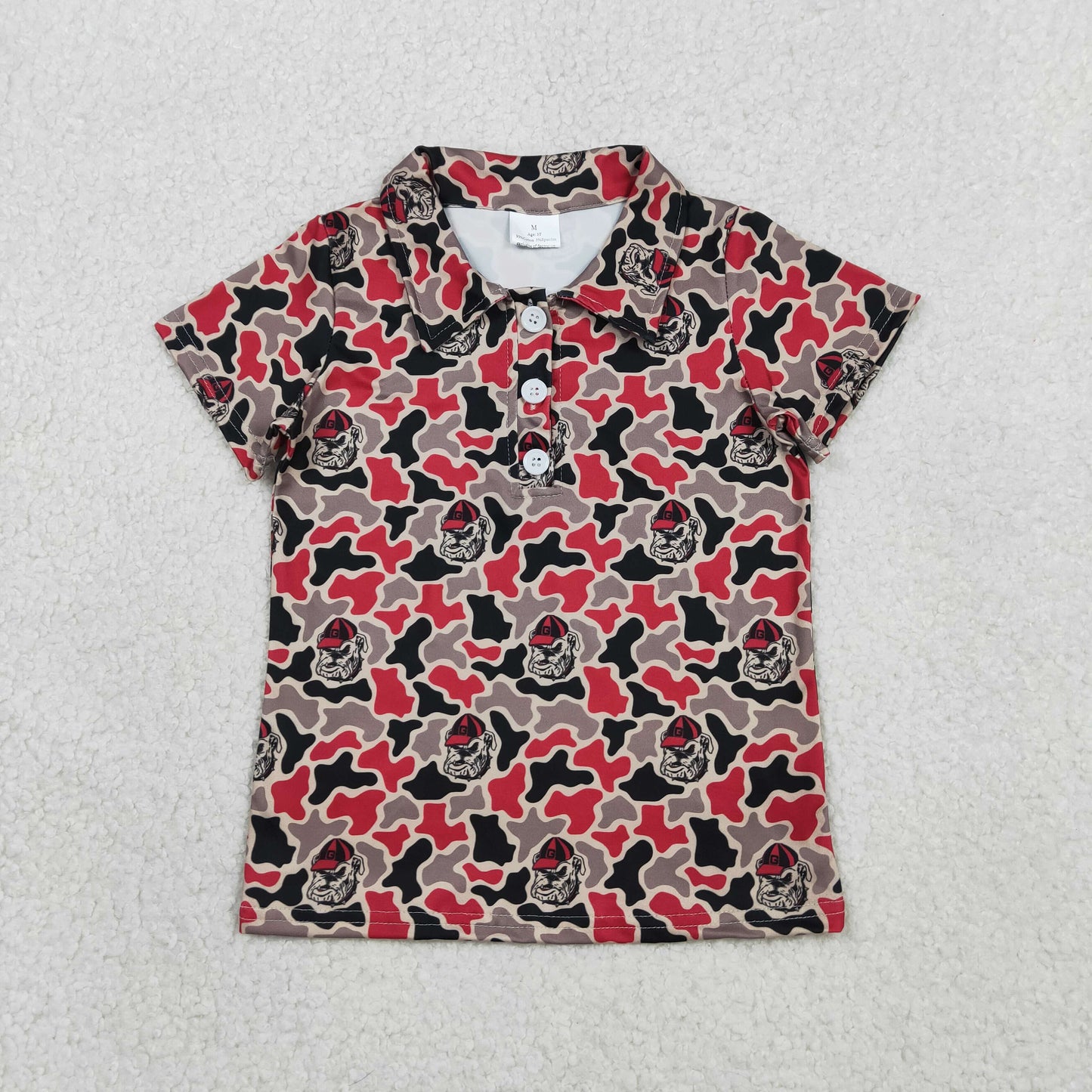BT1699 Kids Baby Boy Short Sleeve Southern Camo Bulldogs Team Button Polo Shirts Top