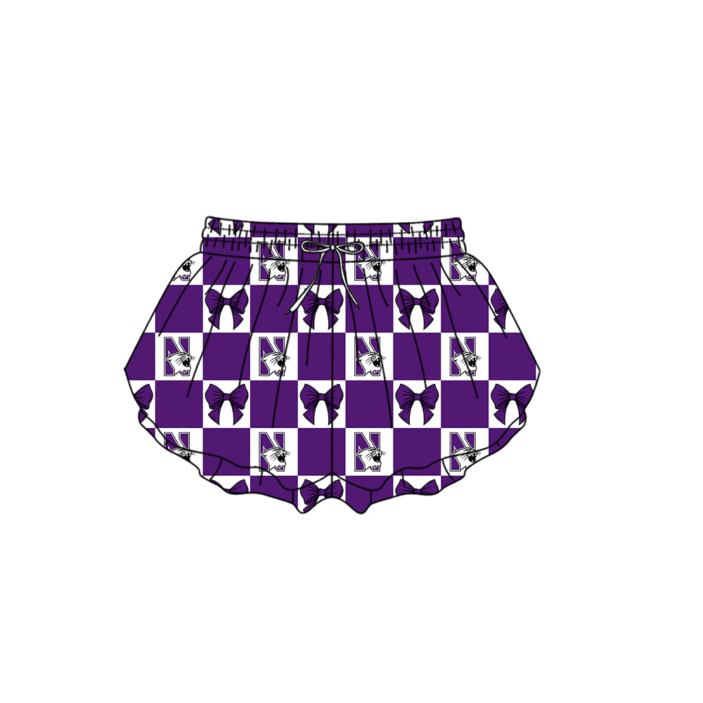 Custom Milk Silk Order MOQ:3 or 5 pcs Each Design Team State Girl Summer Bow Purple Shorts-26.1.22