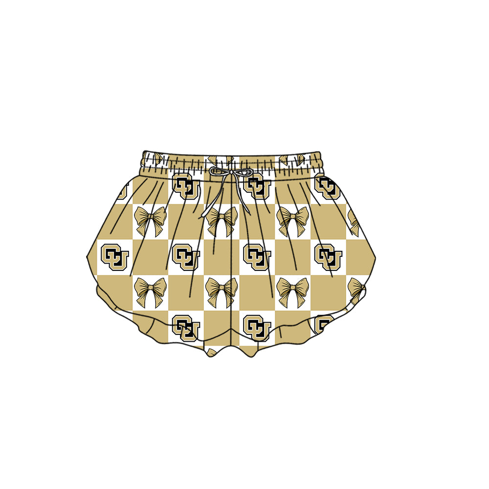 Custom Moq 3 or 5 Team Design Baby Girl CU Bows Plaid Team Ruffle Shorts
