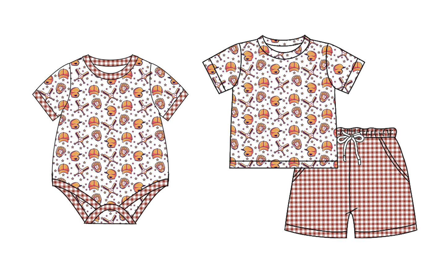 26.1.15 Custom MOQ:3 or 5 pcs each design milk silk Sibling baby boy clothes baseball short sleeve shorts sets and romper