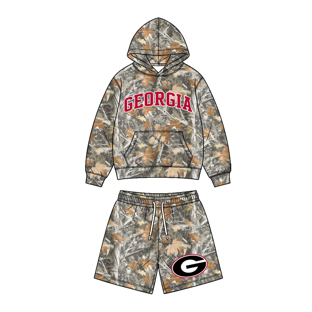 Custom Order Baby Boys Leaves Camo Georgia Pocket Hoodie Short Team Clothes Sets