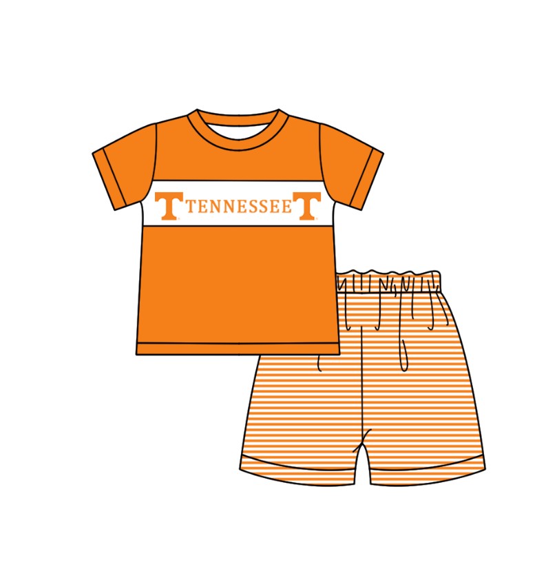 1.29 Custom Order Moq 3 Baby Boy Orange T Team Tunic Top Stripe Shorts Clothes Sets