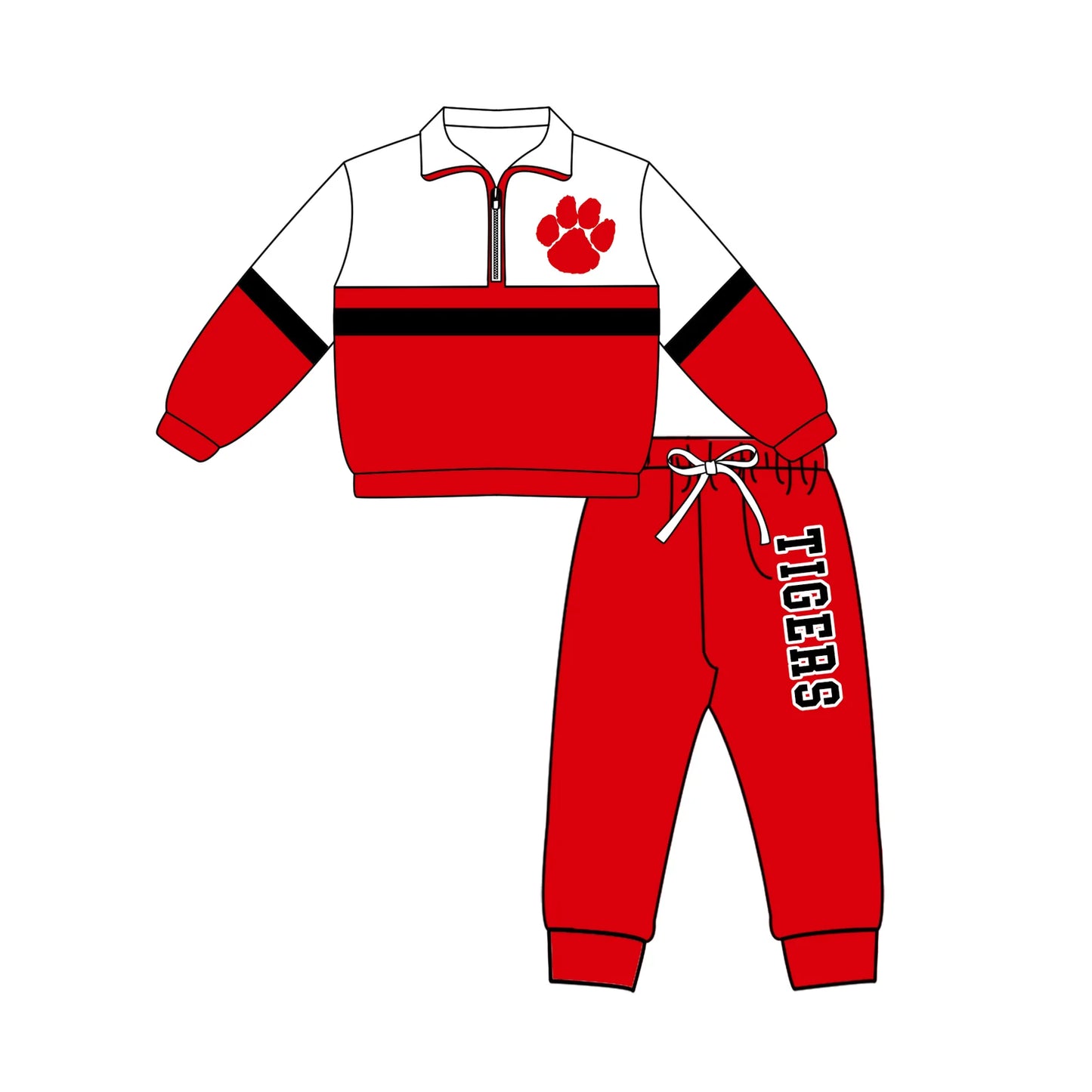 Custom Order Baby Boys Tigers Zipper Pullover Pants Team Clothes Sets