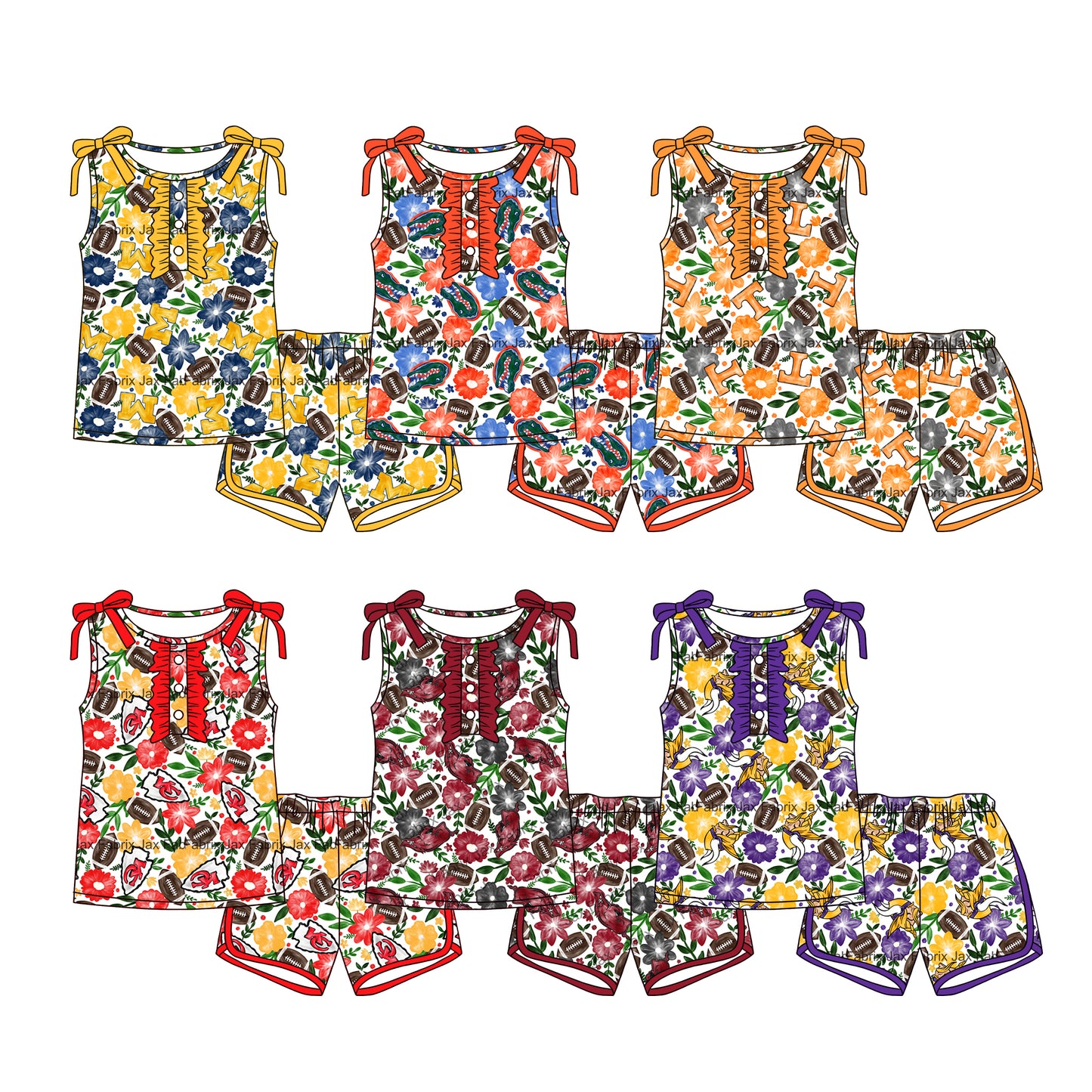 26.1.10 Custom MOQ:3 or 5 pcs each design milk silk Sibling baby girl clothes team short sleeve shorts sets 6
