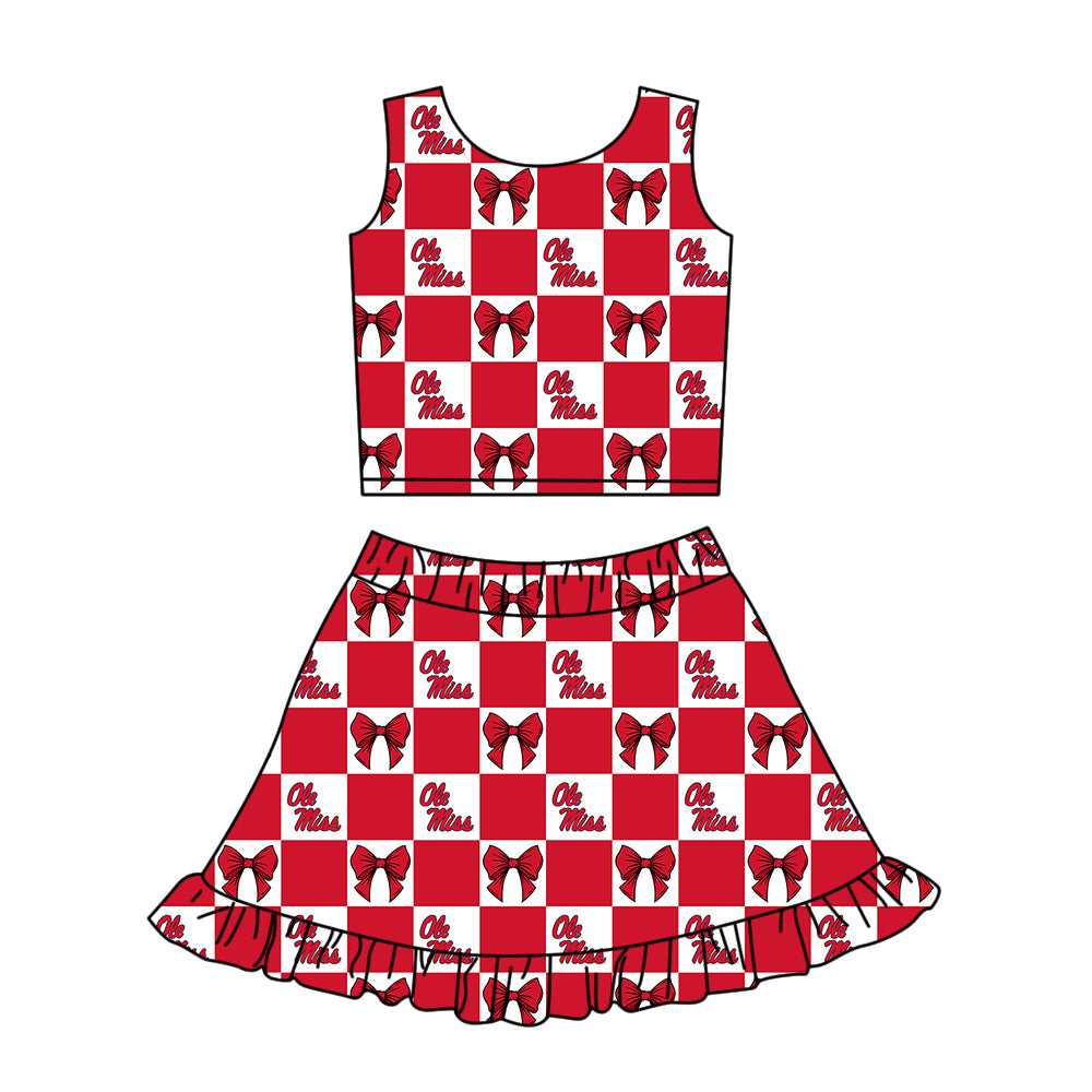 Custom Milk Silk Order MOQ:3 or 5 pcs Each Design Team State Girl Summer Bow Red Sleeveless Skirts Sets-26.1.19
