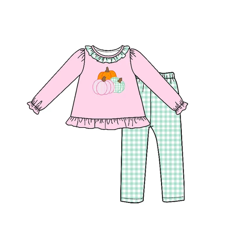 7.25 design Baby Girls Pumpkins Tunic Checked Leggings Fall Clothes Sets